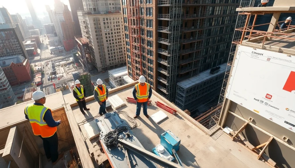Manhattan Commercial General Contractor overseeing a bustling construction site.