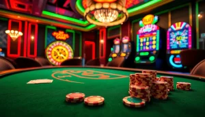 S8 poker chips rising dramatically on an elegant casino table amid an exciting gambling scene.