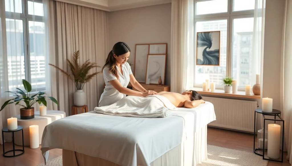 Relaxing 출장마사지 scene with a professional therapist providing a massage in an ambient setting.