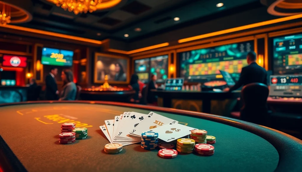 Gambling excitement at XX88 casino with poker chips and a roulette wheel.