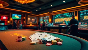 Gambling excitement at XX88 casino with poker chips and a roulette wheel.