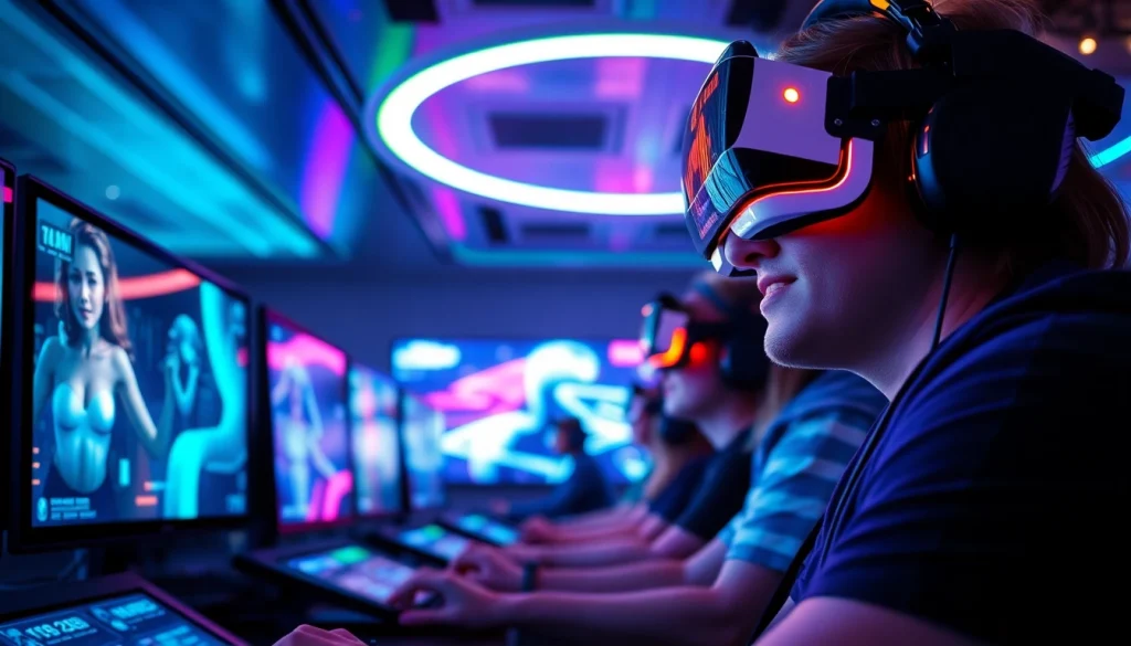 Immersive AI-powered gaming scene showcasing interactive porn games ai with futuristic technology.