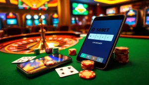 Experience sbobet link alternatif with a vibrant casino table showcasing roulette and poker elements.