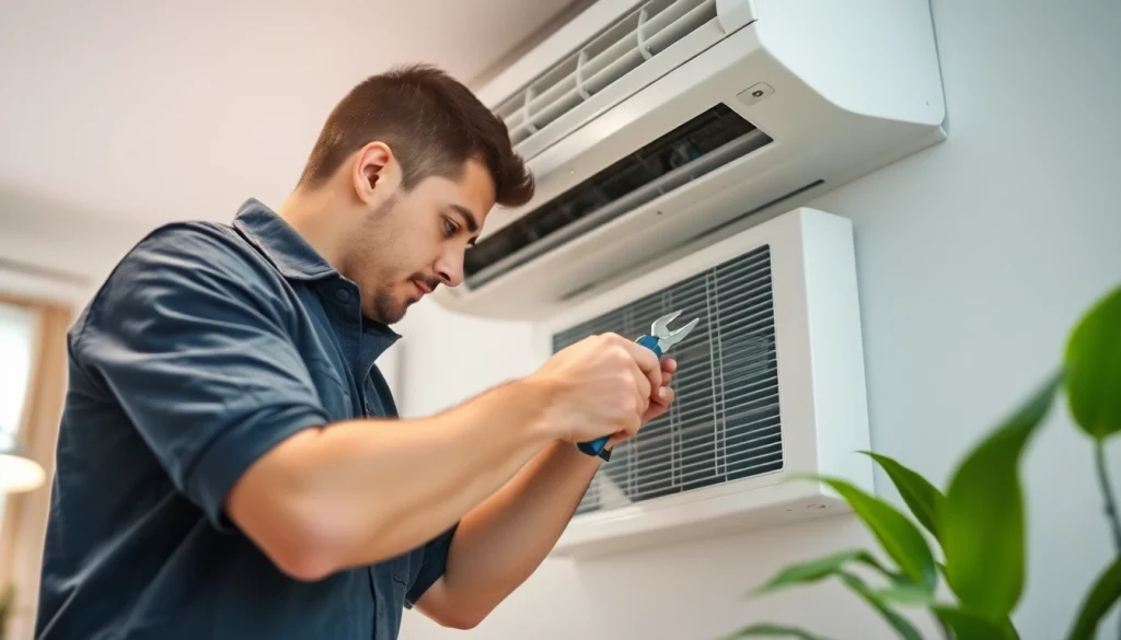 AC Repair Clearwater FL service with a technician expertly repairing an air conditioning unit in a home.