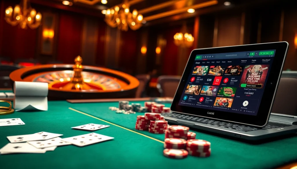 Experience excitement gambling at https://lc88.jpn.com/ featuring elegant casino tables, vibrant poker chips, and thrilling roulette wheels.