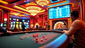 Enjoy seamless bk8 login experience at our vibrant casino gaming scene with poker chips and roulette.