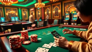 High-stakes gaming on uu88 platform with luxury poker chips and cards, depicting excitement.