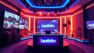 Dynamic live streaming studio of Lauthaitv with ambient lighting and tech-forward design.