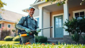 Pest control service in Oklahoma City with a technician treating a home for pests.