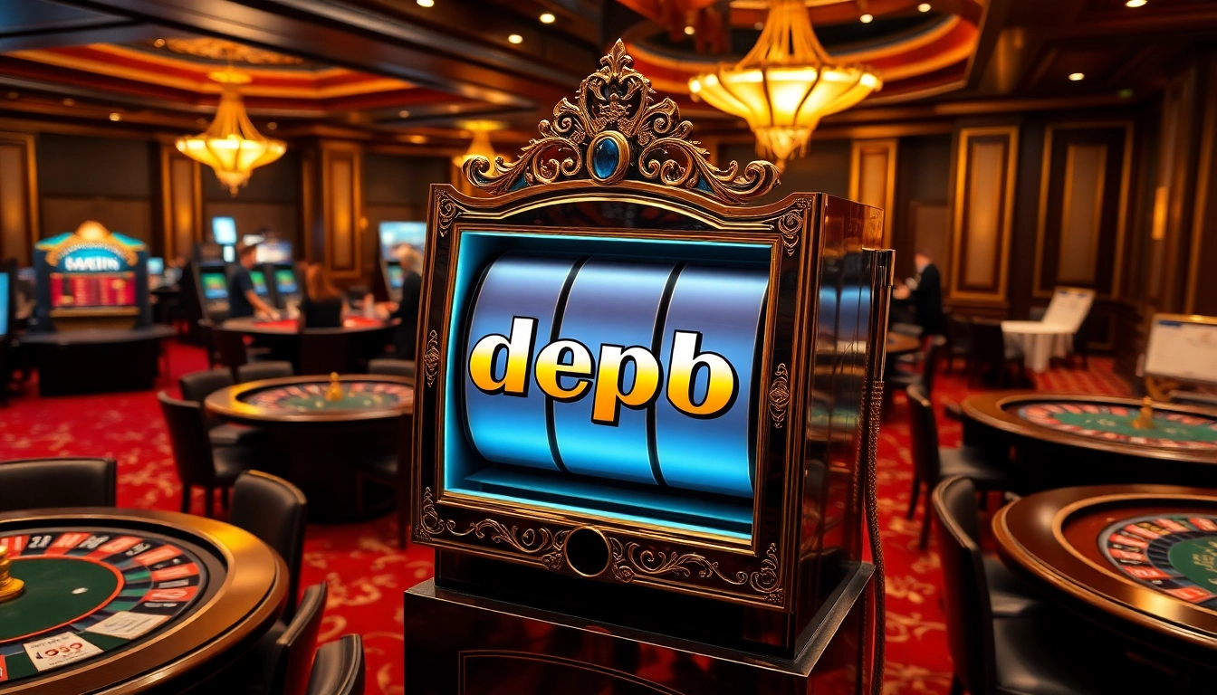 Rasakan pengalaman permainan yang mendebarkan dengan slot depo 5rb di kasino mewah yang menampilkan meja-meja berwarna-warni dan mesin slot.