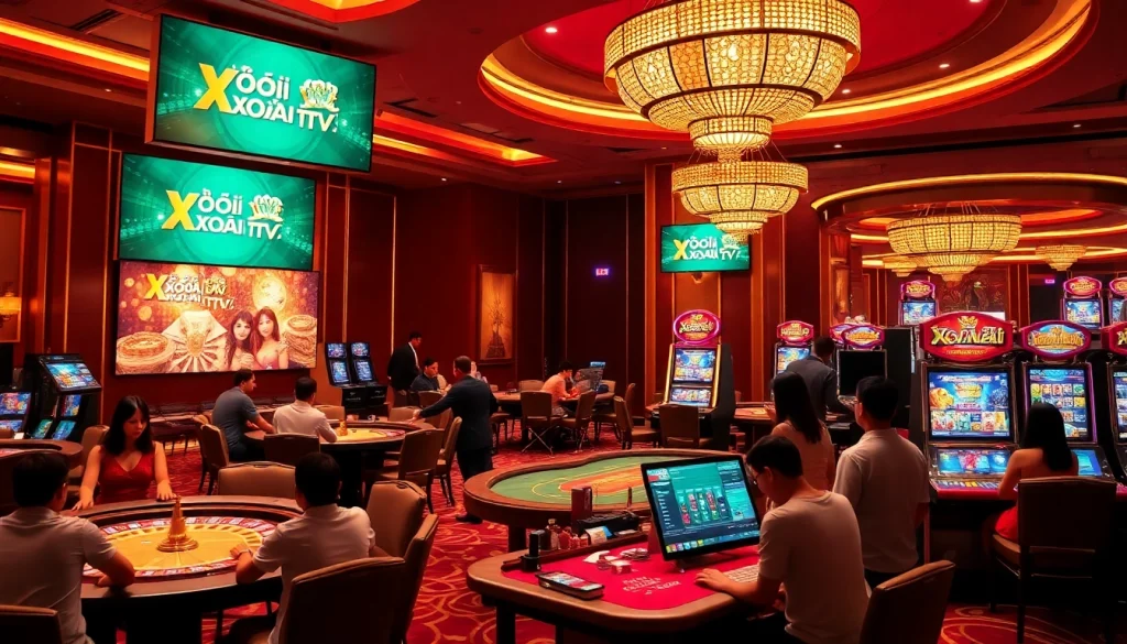 Xôi Xoài TV branded scene showcasing excitement in a luxurious casino environment.