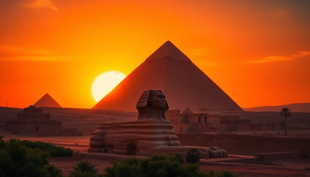 View the majestic Giza pyramids at sunset, showcased on https://piraminds.com/.