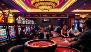 Exciting gaming action at slot365 with vibrant slot machines and professional dealers.