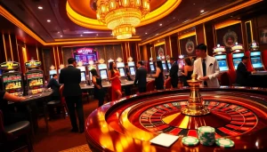 Players strategize over roulette at a sophisticated casino inspired by https://uu88joli.com/ with glimmering chips and vibrant lights.