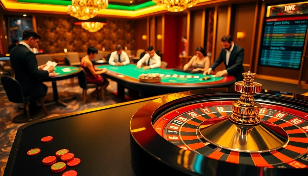 Experience the excitement of keonhacai with vibrant casino visuals featuring roulette and poker games.