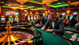 Players enjoying the vibrant casino atmosphere at 777VIP with engaging tables and slot machines.