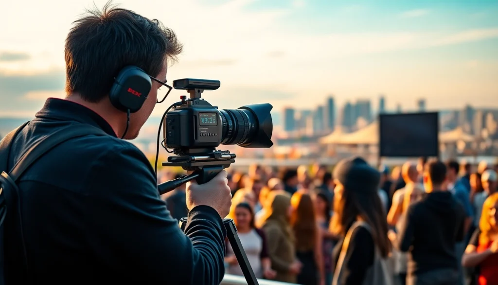 Engaging shot of an edmonton videographer capturing moments at an outdoor event.
