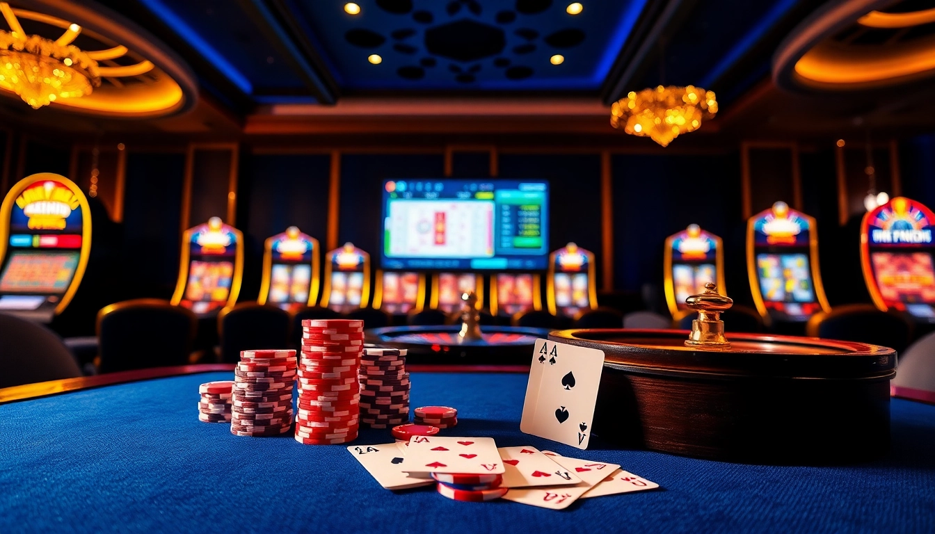 Experience the thrill at thabet casino with vibrant tables and illuminated slot machines.