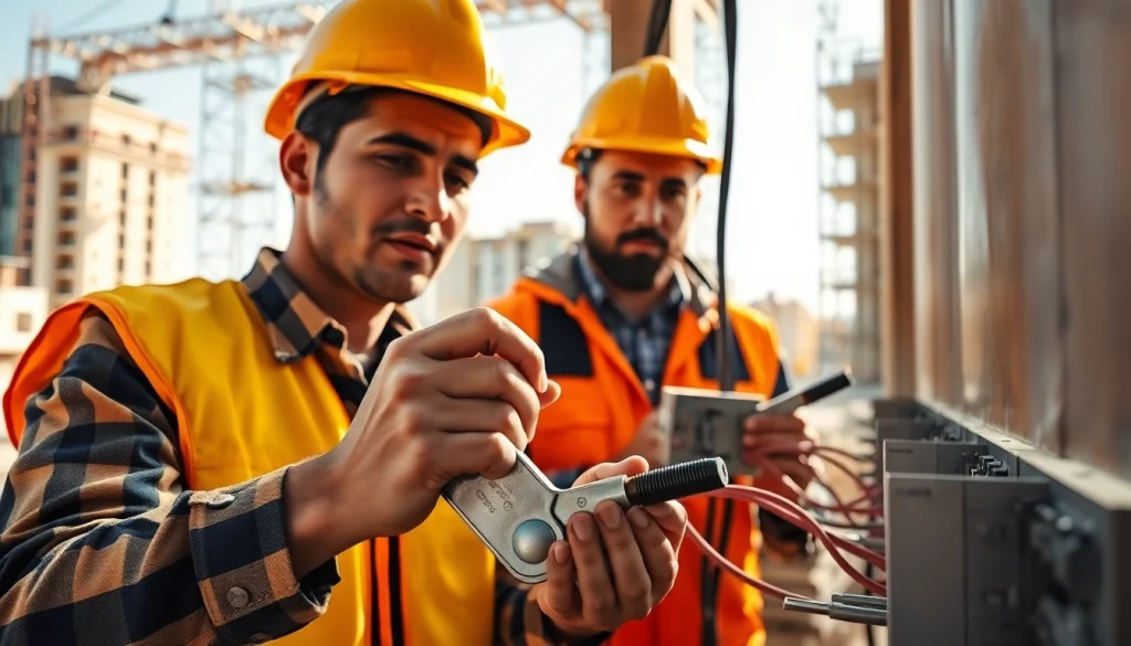 Electrician apprenticeship training with apprentices working on electrical installations.
