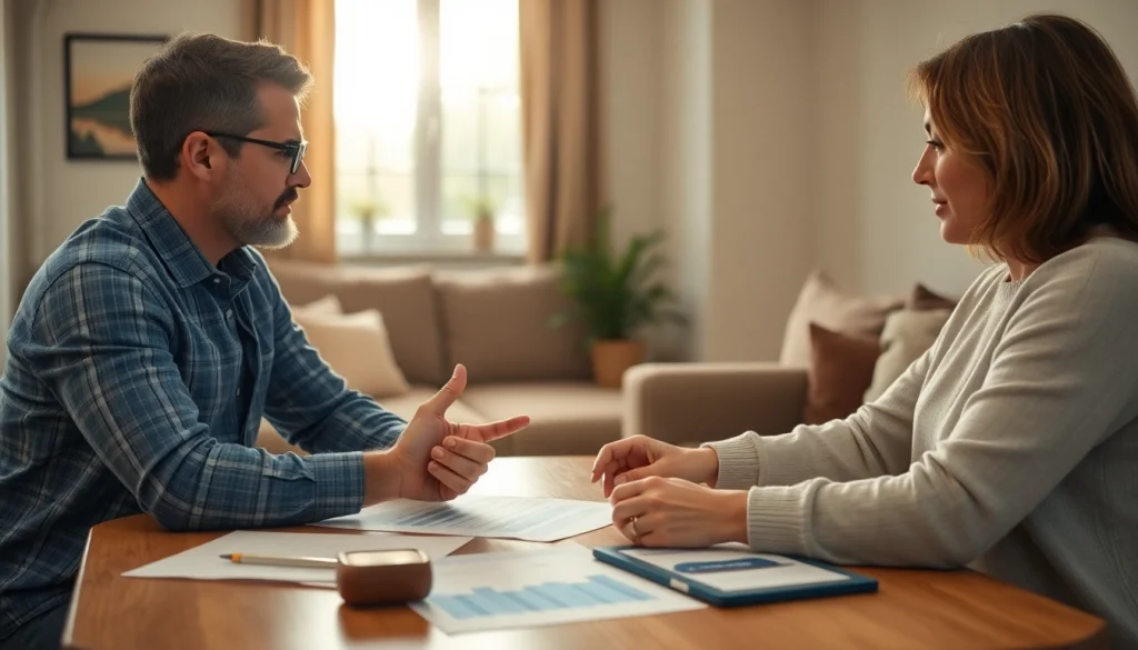 Engaging consultation about financing for heating in a cozy home environment.
