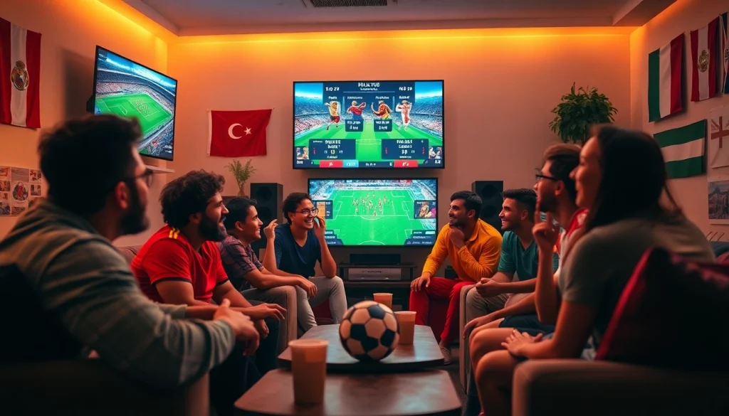 Excited fans enjoying live football on socolive.com.co, showcasing quality streaming services.