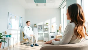 ABCクリニック 口コミ・評判、歓迎される診療環境の中で、医療専門家と患者の診察を示す写真。