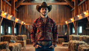 Showcase of Aztec Print Western Wear worn in a rustic barn atmosphere.