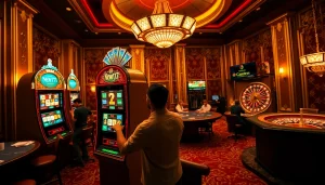 A gambler wins on the new77 slot machine, surrounded by vibrant casino atmosphere and game excitement.