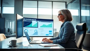 Engaged business analyst performing Bid-No-Bid Analysis with data charts.