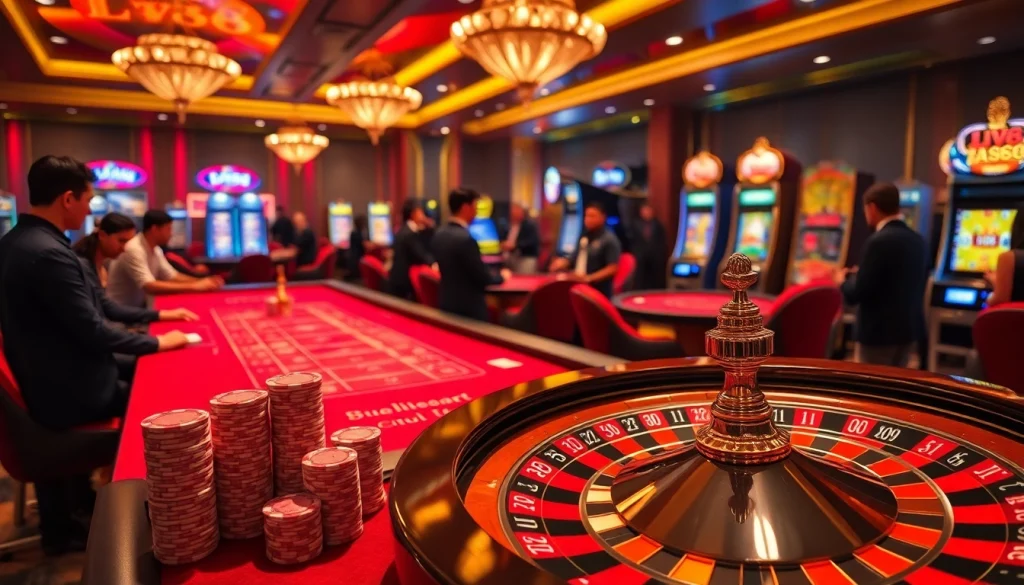 Experience thrilling gameplay at LV88's luxurious casino tables with vibrant gaming action.