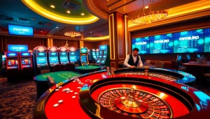 Experience high-stakes gaming at mm88.land with vibrant casino visuals and engaging tables.