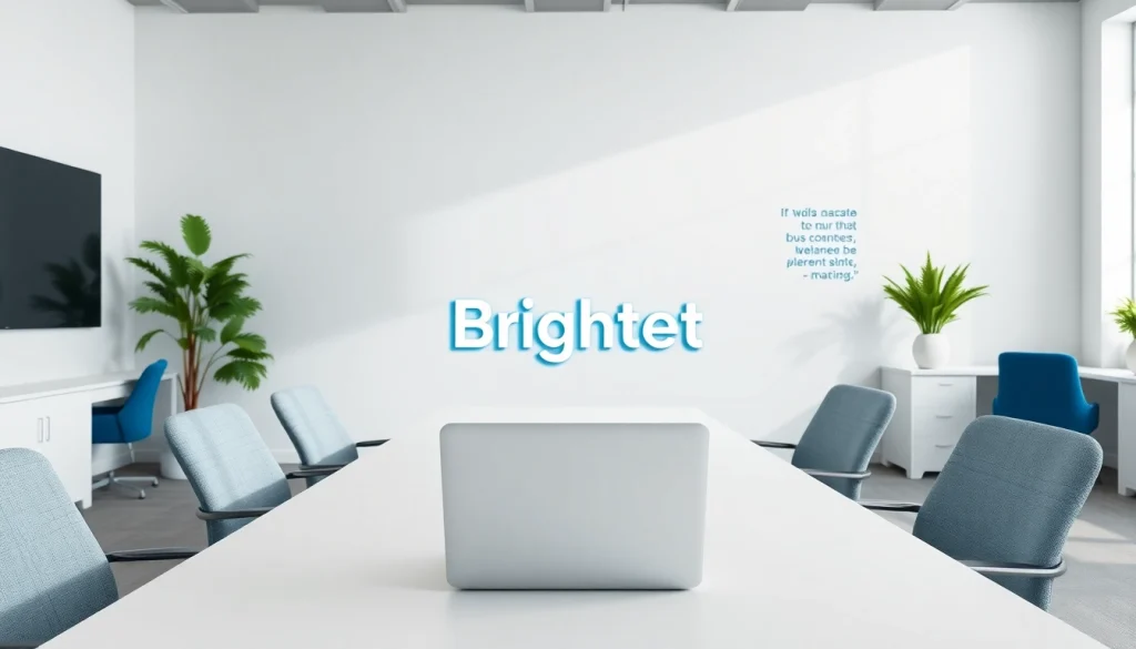 Brightet logo illuminated in a modern workspace, showcasing innovation and professionalism.