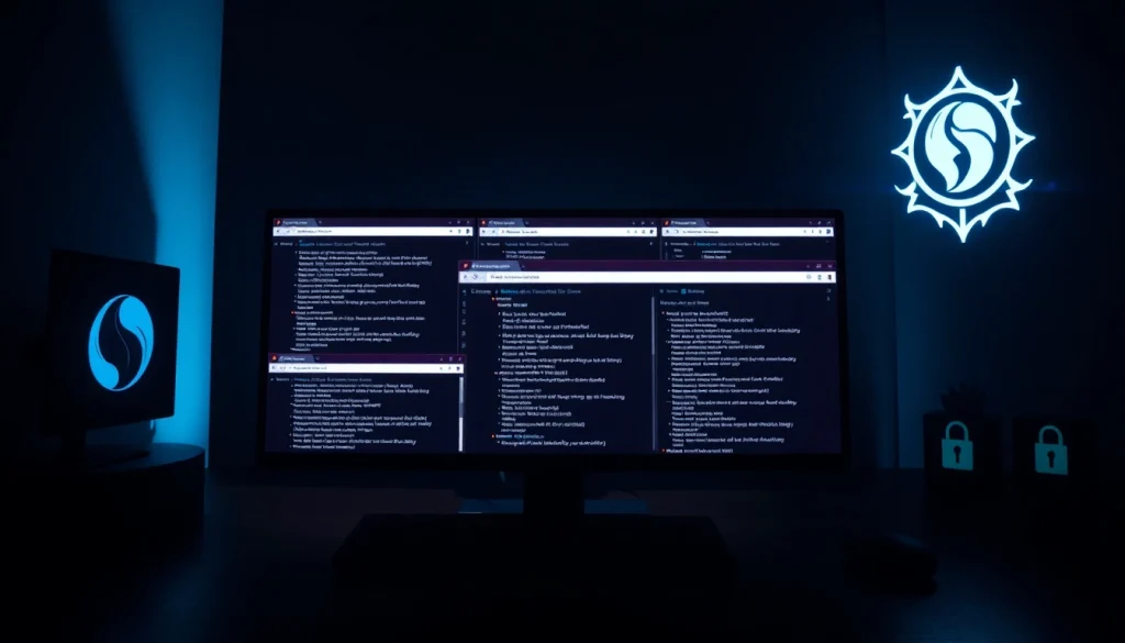 Explore the hidden wiki 1 with a digital artwork representing dark web elements and security symbols.