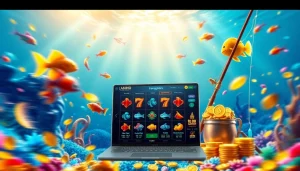 bắn cá đổi thưởng gameplay scene showcasing vibrant underwater fish and gambling elements.
