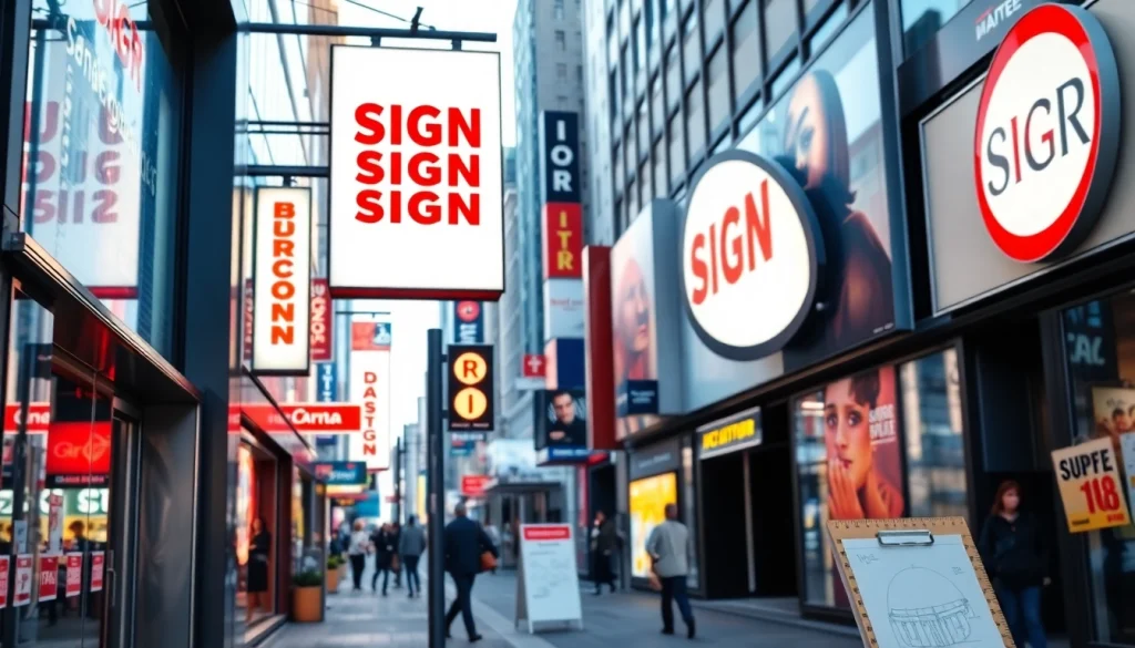 Explore vibrant sign design in a modern urban setting with compelling storefronts.