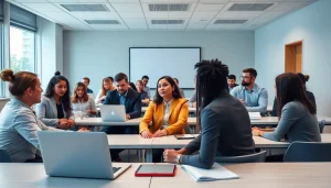 Engaged participants in workforce training session, showcasing active learning environment.