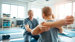 Patient receiving north side edmonton physiotherapy from a professional therapist in a modern clinic.