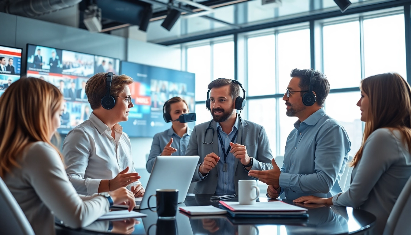 Covering the latest news in an engaging newsroom setting with professionals collaborating.