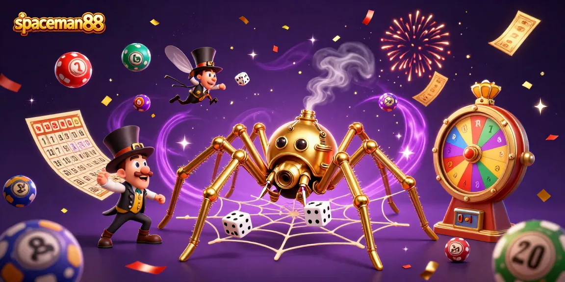 Experience the thrill with spaceman88 as you spin the jackpot reels amidst vibrant casino elements.
